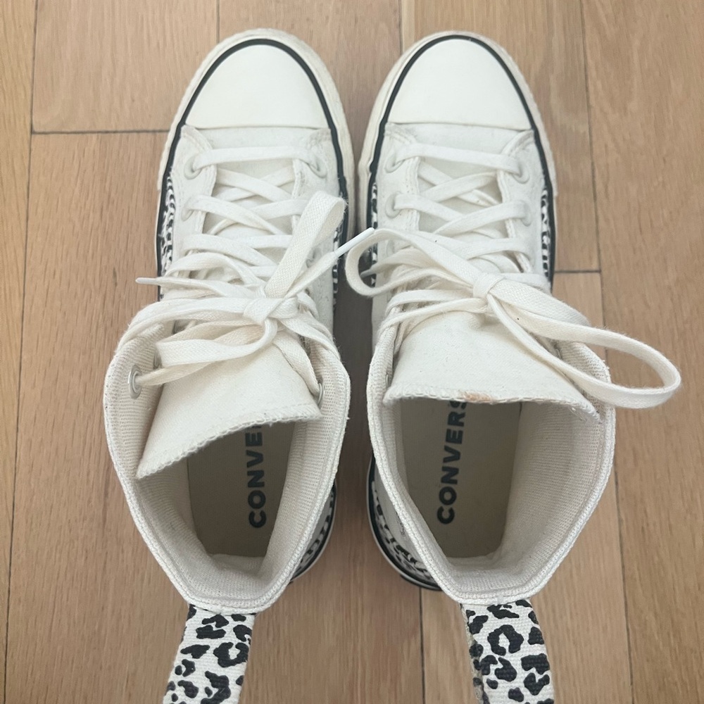 Converse Cream High-Top Sneakers with Black Leopard Accents - Picture 7 of 7